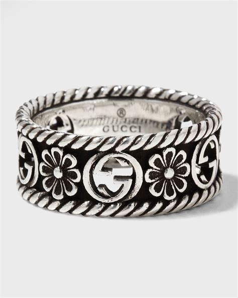 gucci interlocking g flower silver ring|gucci heart ring for sale.